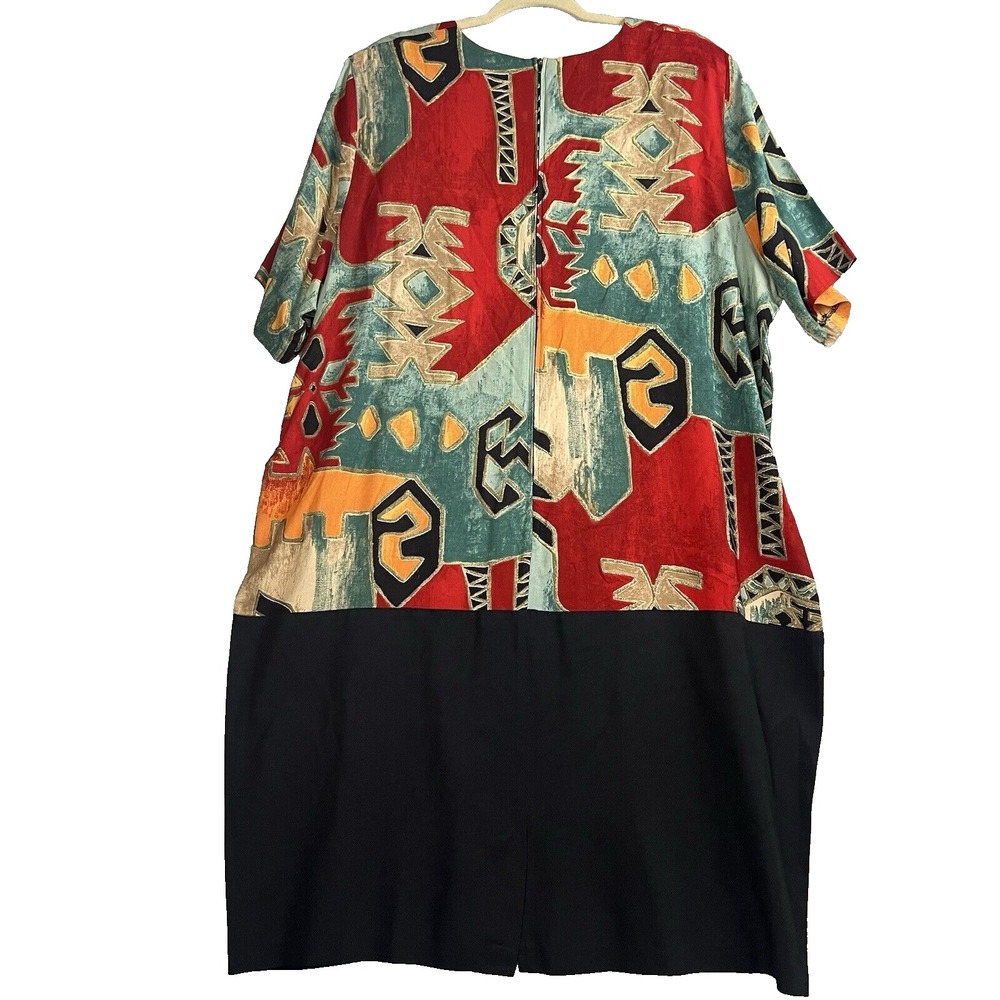 Vintage Dress Artsy Old Money IN CINQ 24w Color Block Print Relaxed Fit Made USA - Picture 2 of 14
